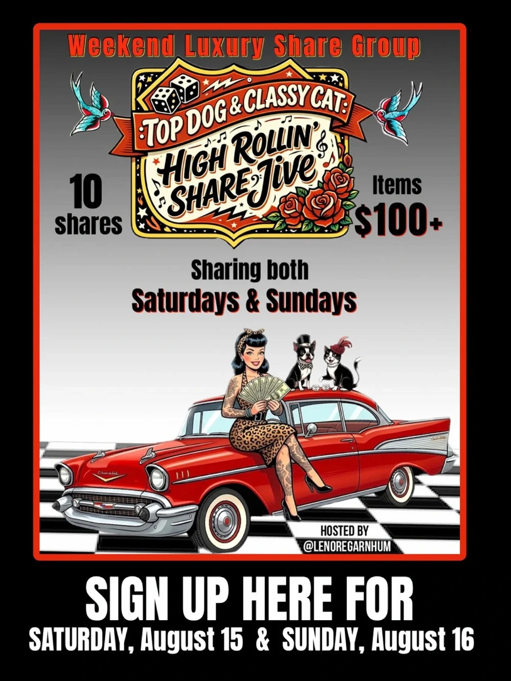 CLOSED Saturday, August 15 & Sunday, August 16  High Rollin’ Share Jive